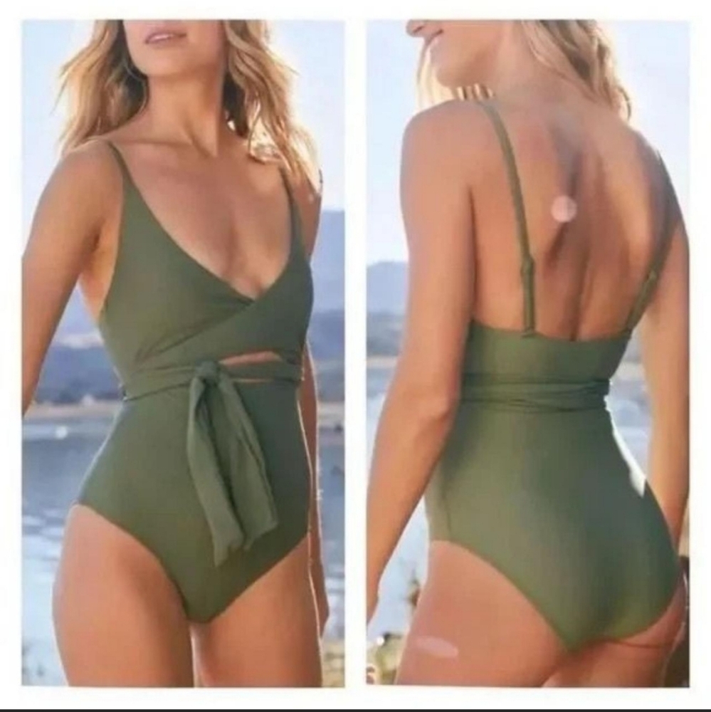 Aerie | Wrap Full Coverage One Piece Swimsuit in sage green